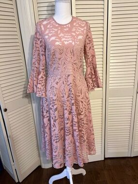 Eliza J Pink Lace A-Line Dress Long Sleeve | Wedding Guest, Cocktail